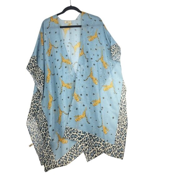 J C Sunny  top open side cape sleeves open front Tiger design cotton - Picture 2 of 7